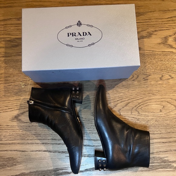 Prada Leather Studded Accents Boots - Picture 3 of 7